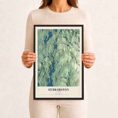 Hubbardton, Vermont map print - 12 x 18 black Ayous wood frame