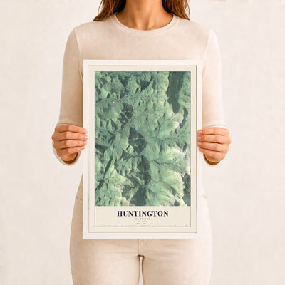 Huntington, Vermont map print - 12 x 18 white Ayous wood frame