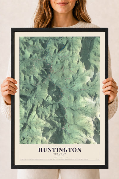 Huntington, Vermont map print - 18 x 24 black Ayous wood frame
