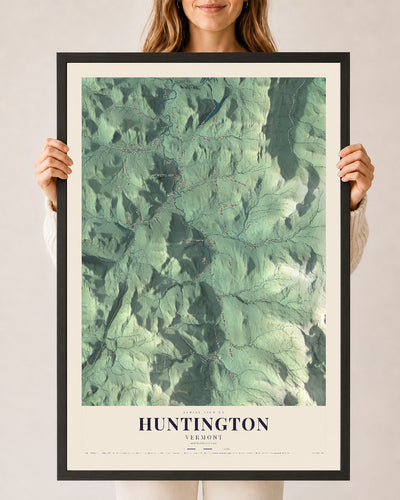 Huntington, Vermont map print - 24 x 36 black Ayous wood frame