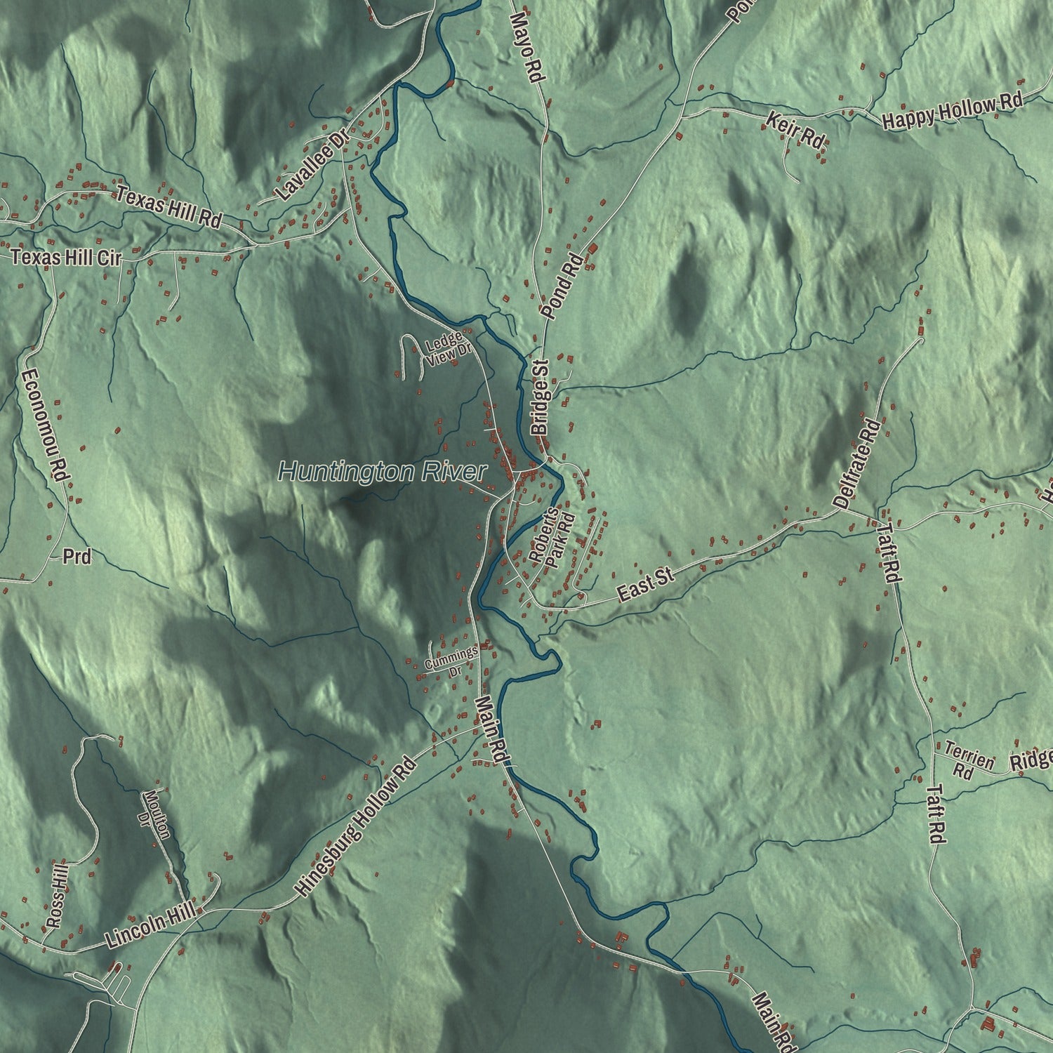 Terrain and local geography detail from the Huntington, Vermont map