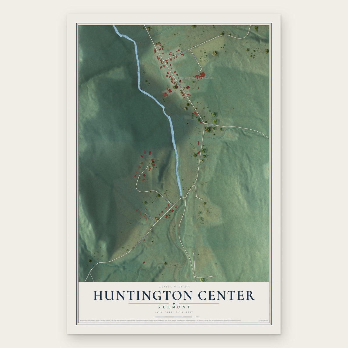Huntington Center, Vermont map print, the full design