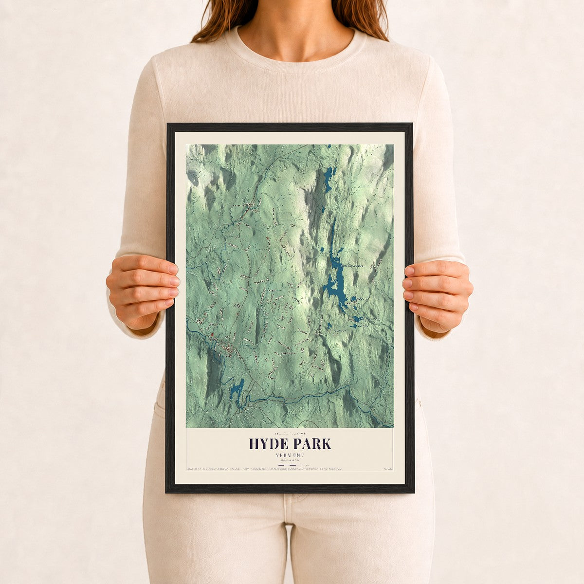 Hyde Park, Vermont map print - 12 x 18 black Ayous wood frame