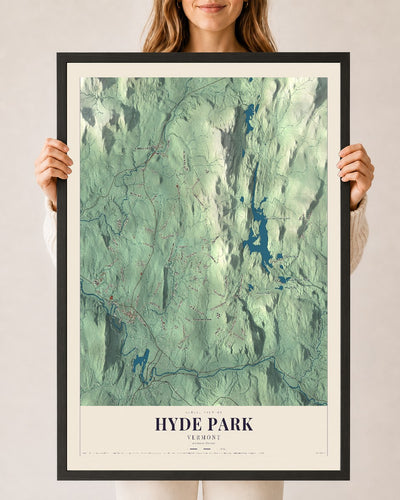 Hyde Park, Vermont map print - 24 x 36 black Ayous wood frame