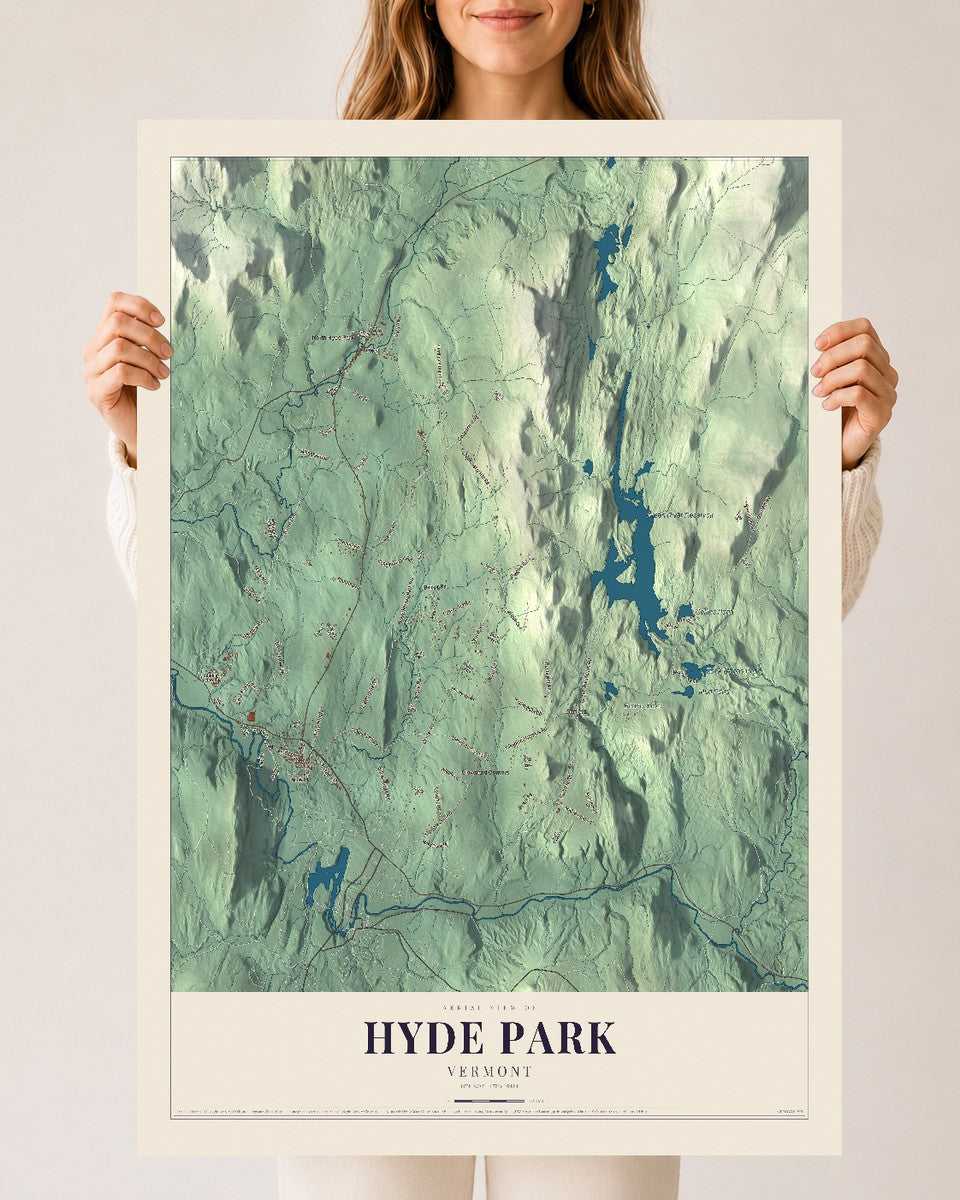 Hyde Park, Vermont map print - 24 x 36 archival matte print