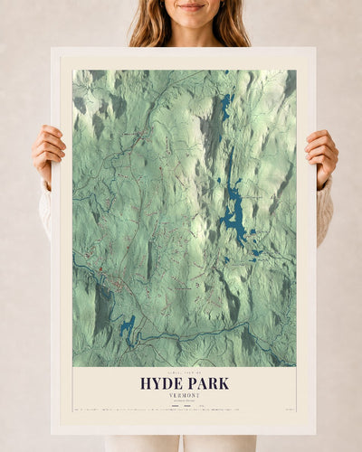 Hyde Park, Vermont map print - 24 x 36 white Ayous wood frame