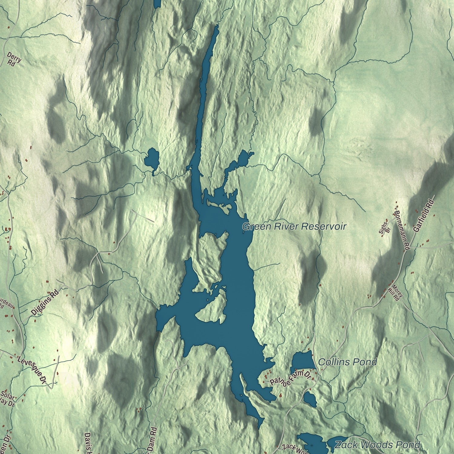 Terrain and local geography detail from the Hyde Park, Vermont map