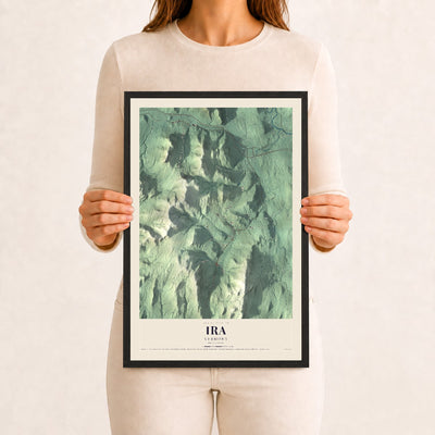 Ira, Vermont map print - 12 x 18 black Ayous wood frame