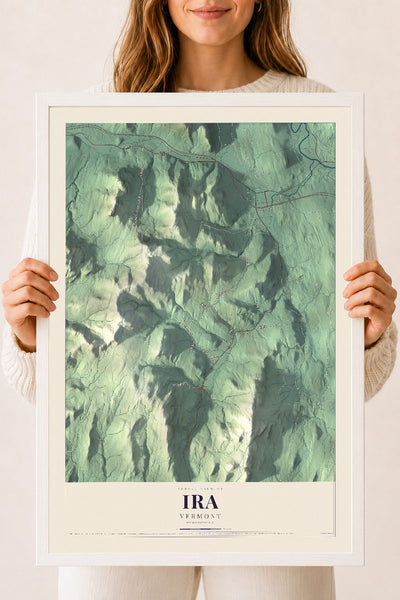 Ira, Vermont map print - 18 x 24 white Ayous wood frame