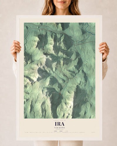 Ira, Vermont map print - 24 x 36 white Ayous wood frame