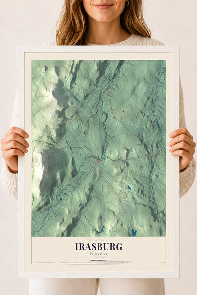 Irasburg, Vermont map print - 18 x 24 white Ayous wood frame