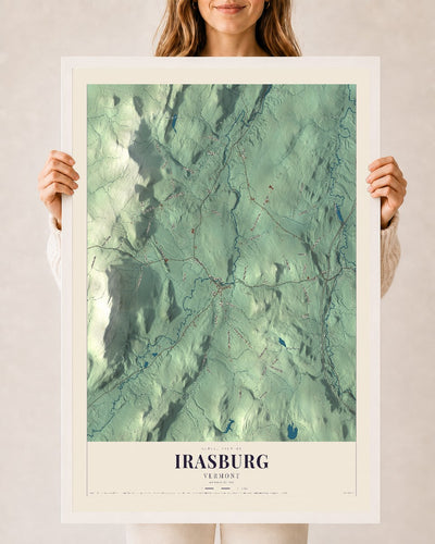Irasburg, Vermont map print - 24 x 36 white Ayous wood frame