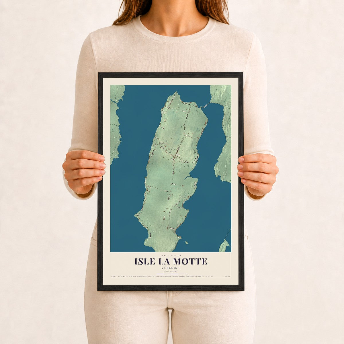 Isle La Motte, Vermont map print - 12 x 18 black Ayous wood frame