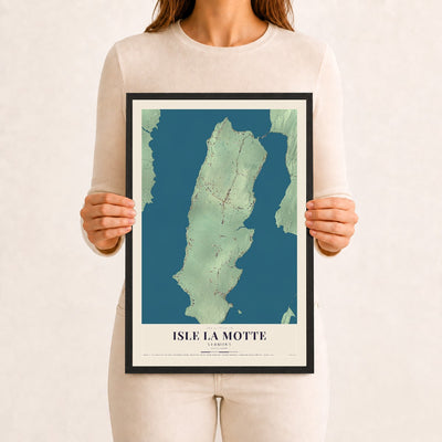 Isle La Motte, Vermont map print - 12 x 18 black Ayous wood frame