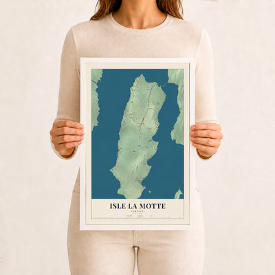Isle La Motte, Vermont map print - 12 x 18 white Ayous wood frame