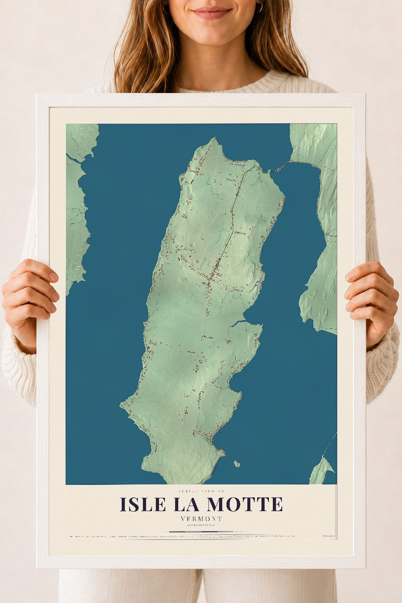 Isle La Motte, Vermont map print - 18 x 24 white Ayous wood frame