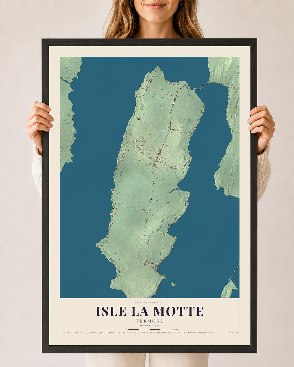 Isle La Motte, Vermont map print - 24 x 36 black Ayous wood frame
