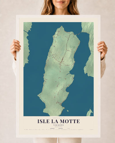 Isle La Motte, Vermont map print - 24 x 36 white Ayous wood frame