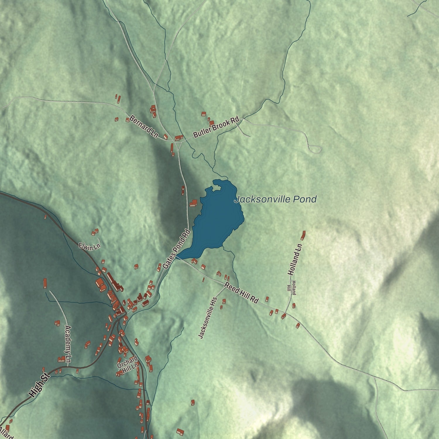 Street and neighborhood detail from the Jacksonville, Vermont map