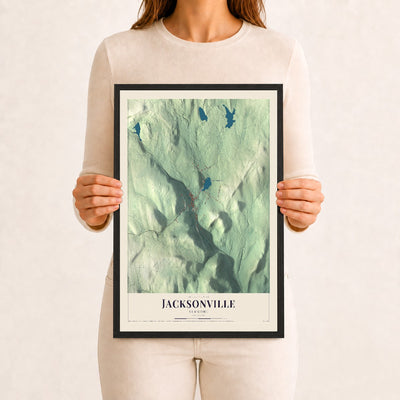 Jacksonville, Vermont map print - 12 x 18 black Ayous wood frame