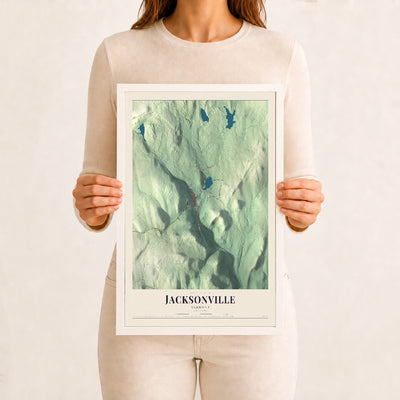 Jacksonville, Vermont map print - 12 x 18 white Ayous wood frame