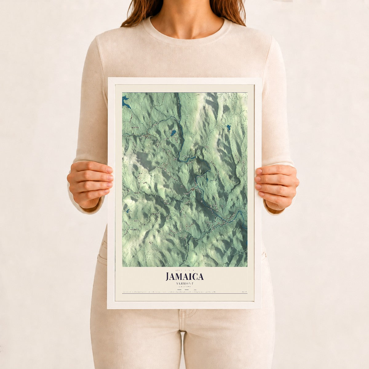 Jamaica, Vermont map print - 12 x 18 white Ayous wood frame