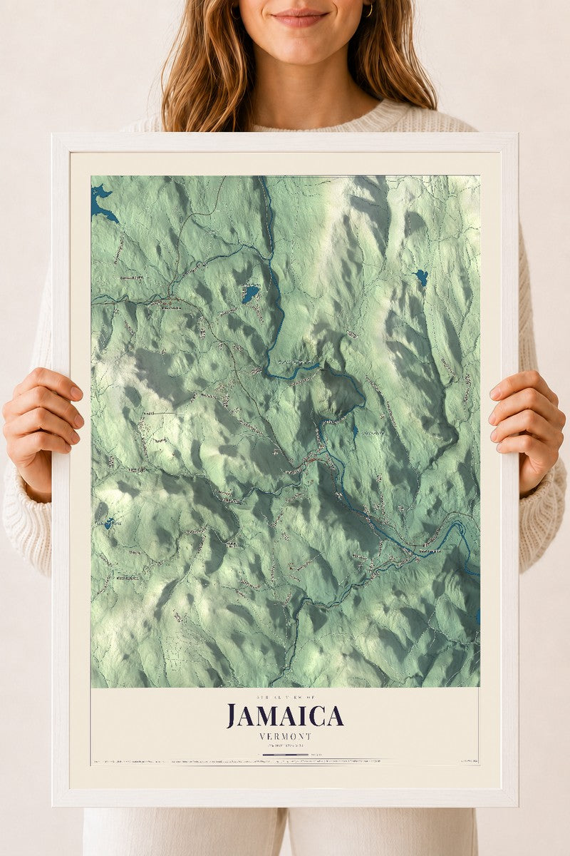 Jamaica, Vermont map print - 18 x 24 white Ayous wood frame