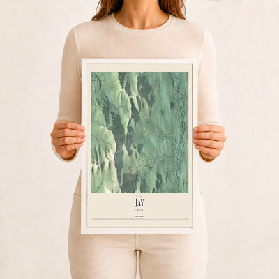 Jay, Vermont map print - 12 x 18 white Ayous wood frame