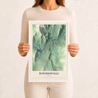 Jeffersonville, Vermont map print - 12 x 18 white Ayous wood frame