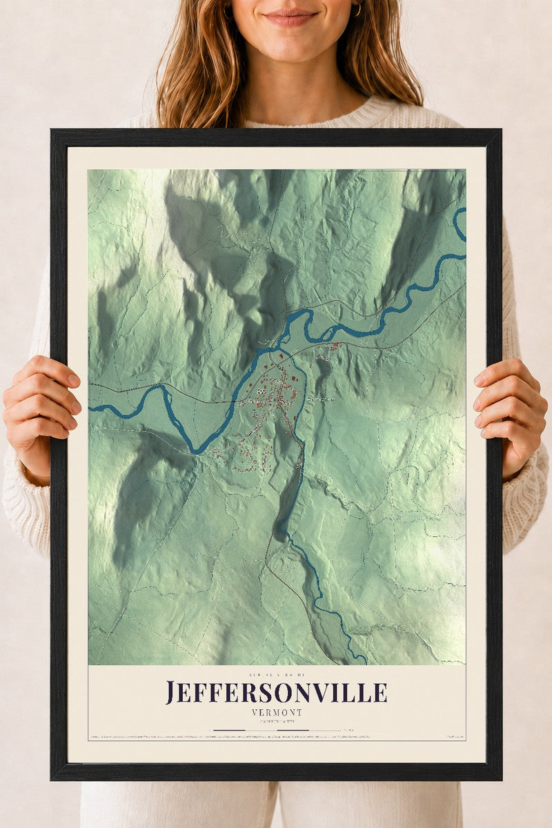 Jeffersonville, Vermont map print - 18 x 24 black Ayous wood frame