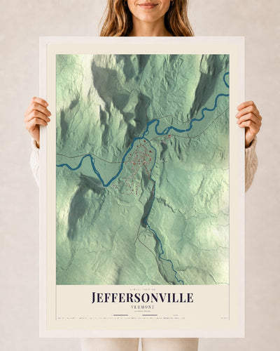 Jeffersonville, Vermont map print - 24 x 36 white Ayous wood frame