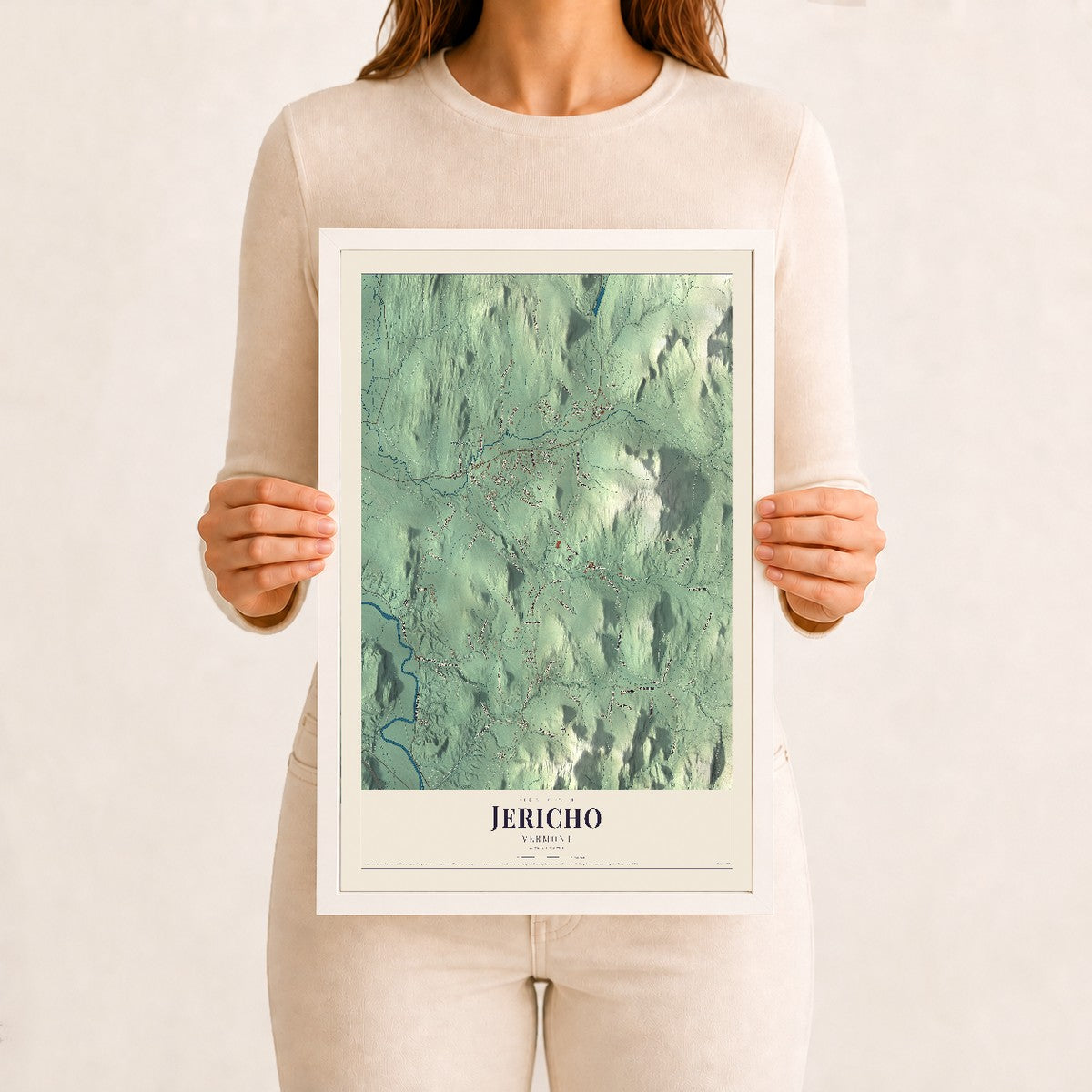 Jericho, Vermont map print - 12 x 18 white Ayous wood frame