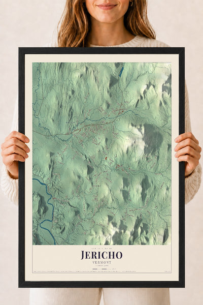 Jericho, Vermont map print - 18 x 24 black Ayous wood frame