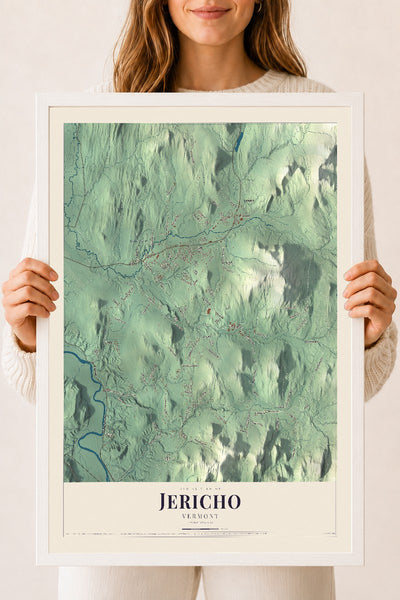 Jericho, Vermont map print - 18 x 24 white Ayous wood frame