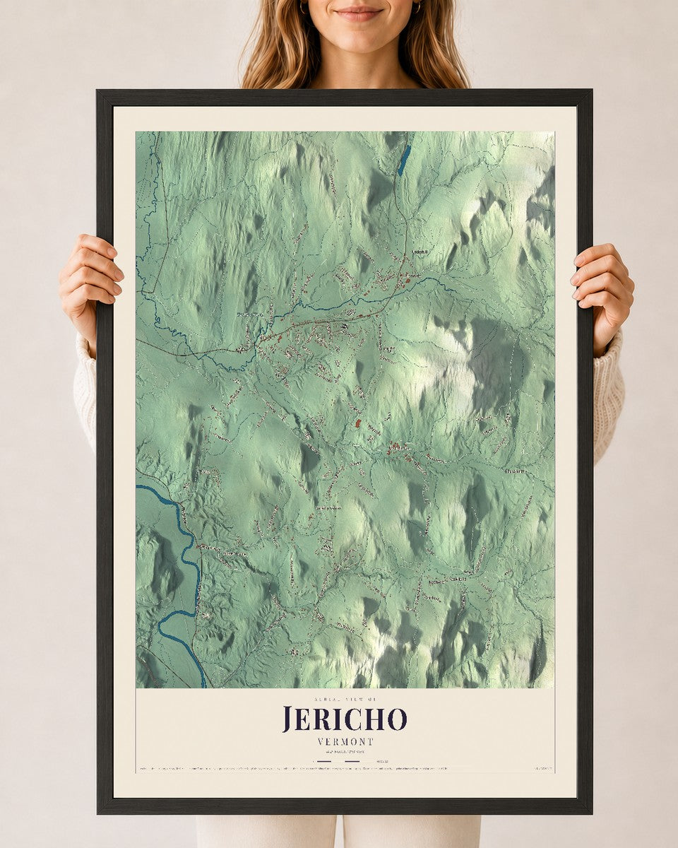 Jericho, Vermont map print - 24 x 36 black Ayous wood frame