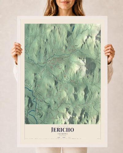 Jericho, Vermont map print - 24 x 36 white Ayous wood frame