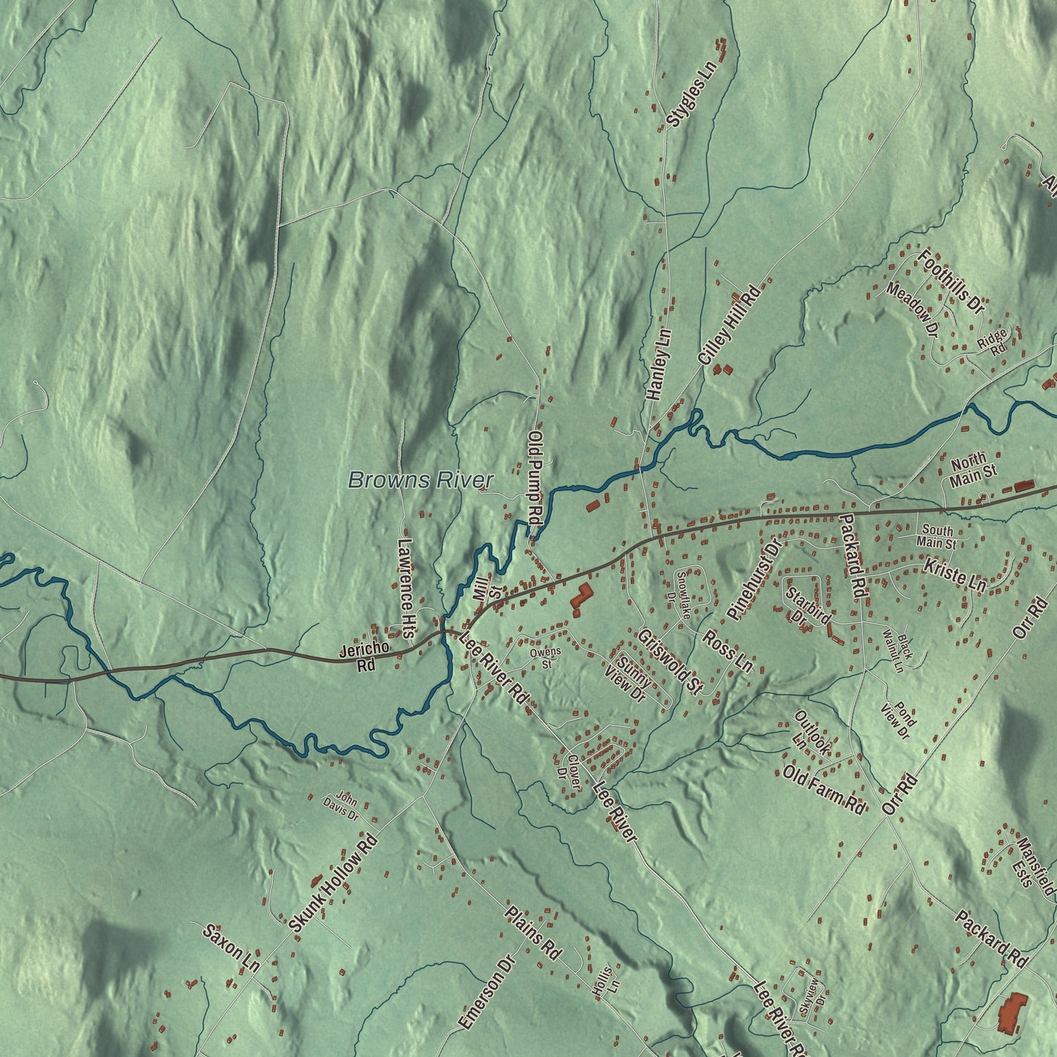 Terrain and local geography detail from the Jericho, Vermont map