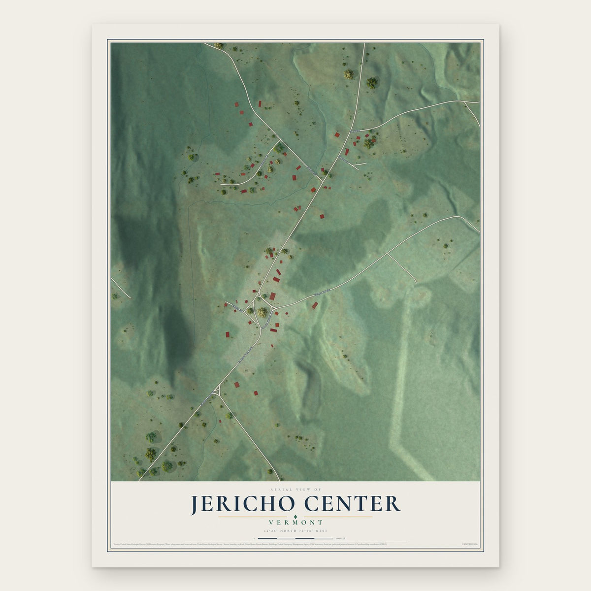 Jericho Center, Vermont map print, the full design