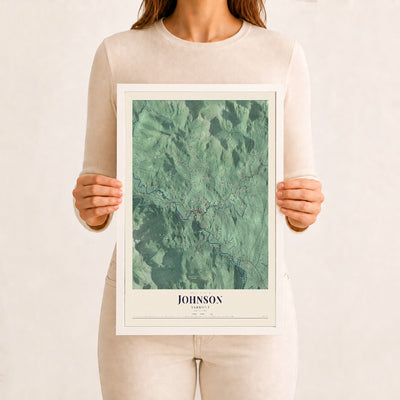 Johnson, Vermont map print - 12 x 18 white Ayous wood frame