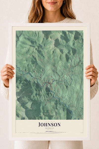 Johnson, Vermont map print - 18 x 24 white Ayous wood frame