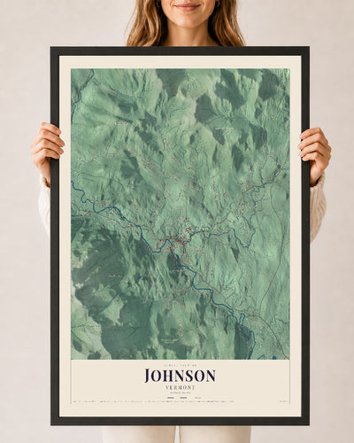 Johnson, Vermont map print - 24 x 36 black Ayous wood frame