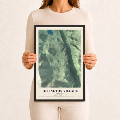 Killington Village, Vermont map print - 12 x 18 black Ayous wood frame