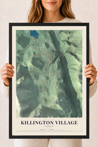 Killington Village, Vermont map print - 18 x 24 black Ayous wood frame