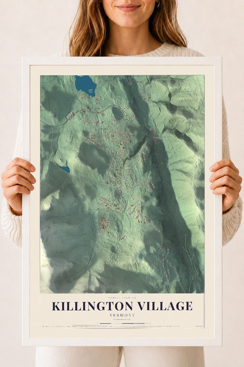 Killington Village, Vermont map print - 18 x 24 white Ayous wood frame
