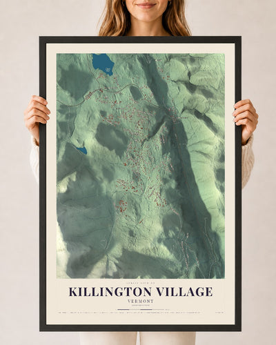 Killington Village, Vermont map print - 24 x 36 black Ayous wood frame