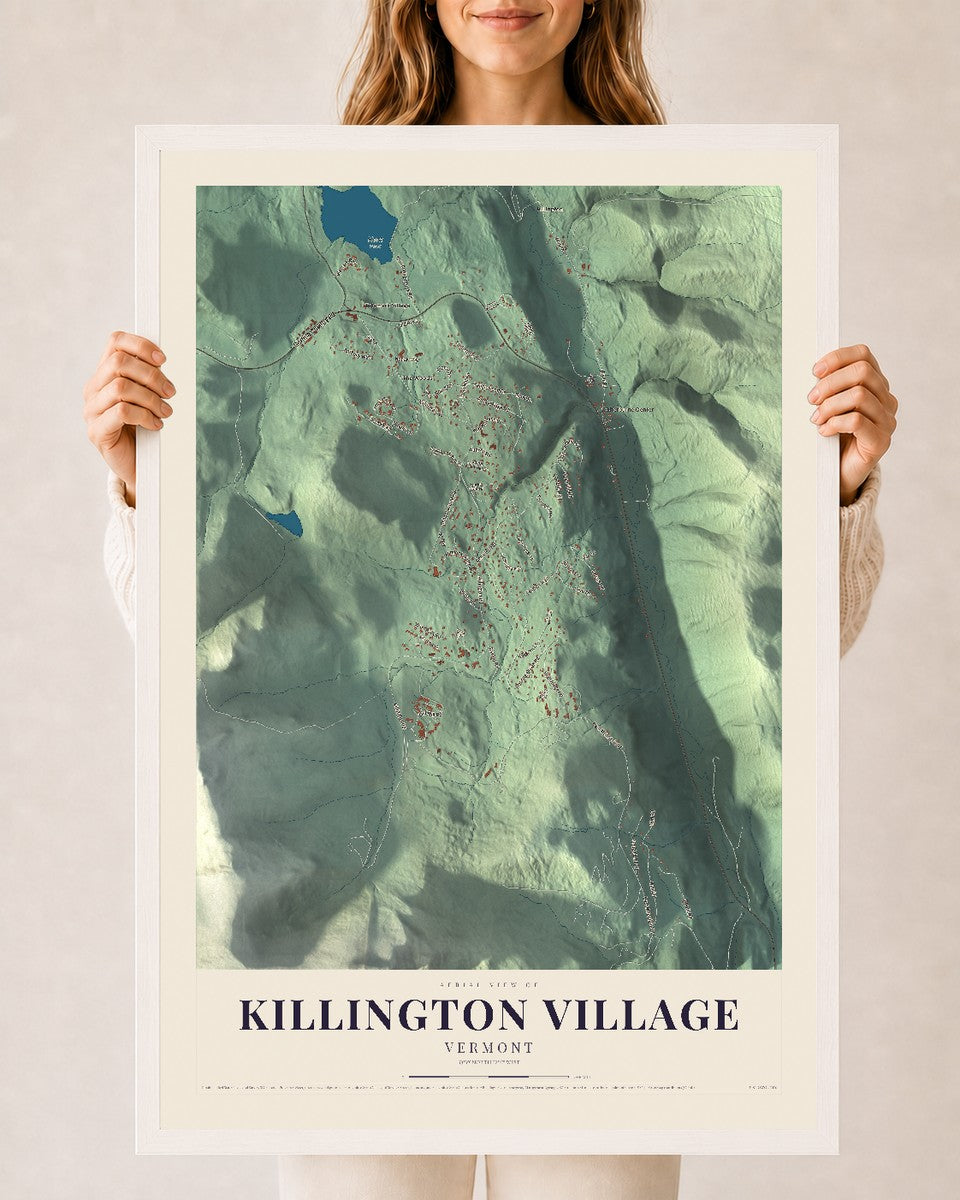 Killington Village, Vermont map print - 24 x 36 white Ayous wood frame