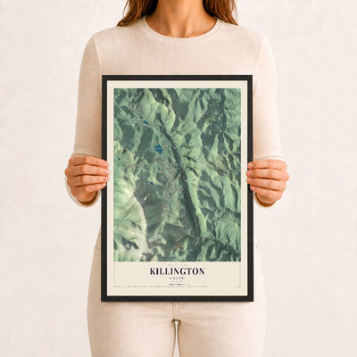 Killington, Vermont map print - 12 x 18 black Ayous wood frame