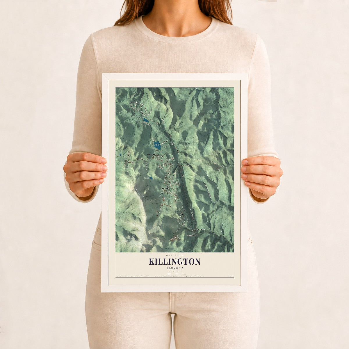 Killington, Vermont map print - 12 x 18 white Ayous wood frame