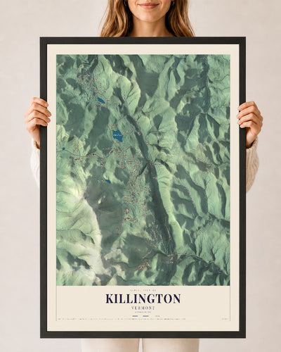 Killington, Vermont map print - 24 x 36 black Ayous wood frame