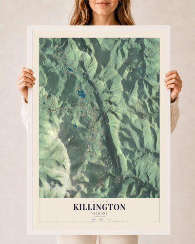 Killington, Vermont map print - 24 x 36 white Ayous wood frame